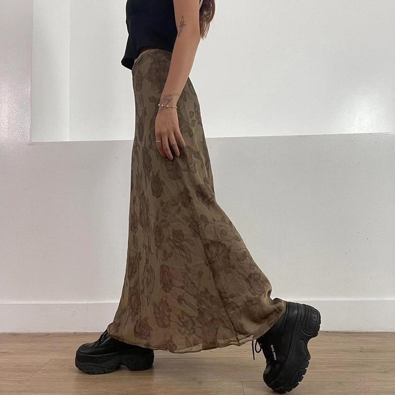 Женская ретро-юбка с мелким цветочным принтом, темпераментная, элегантная, ветрозащитная, длинная, до талии, юбка