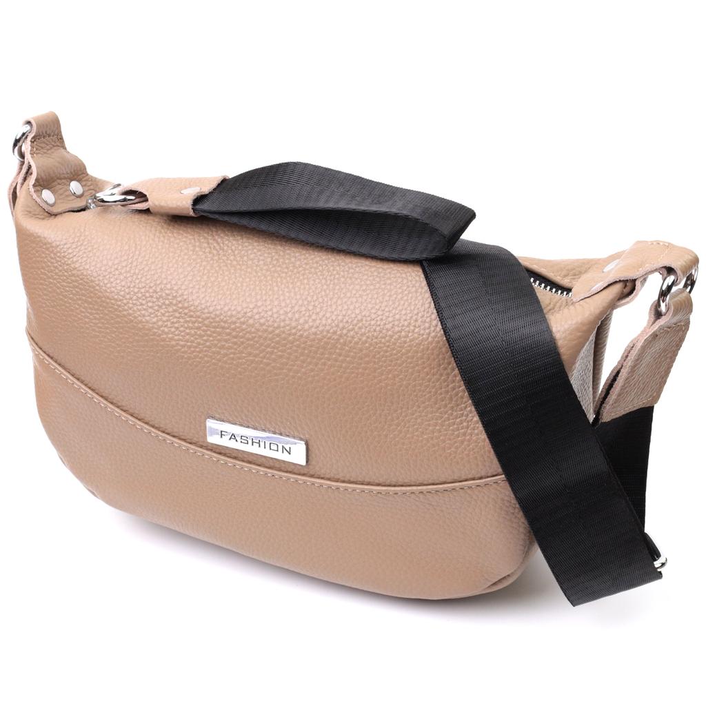 Women's Genuine Leather Shoulder Bag with Unusual Runner Keychain Vintage 22618 Beige