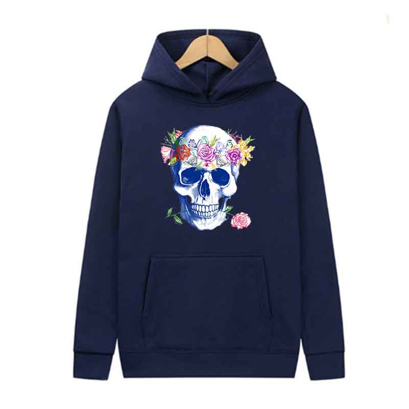 Men Women Same Style Autumn Hoodies Print Skull Flower Daily Pullover Warm Hoodie Fashion Pocket Sweatshirts Casual Sweatshirt