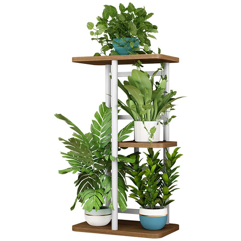 Подставка для растений, внутренняя металлическая полка для цветов с деревянным усиленным основанием, нескользящие угловые высокие держатели для цветов для патио, гостиной, балкона, сада, спальни