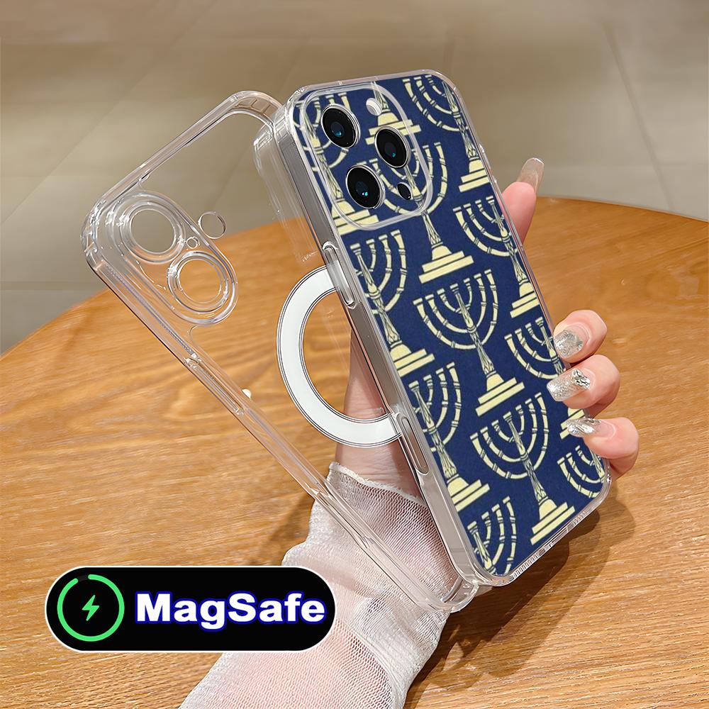Еврейский чехол для телефона Ханука для iPhone 17 16 15 14 13 12 11 Air Pro Max Plus Mini Magsafe Прозрачный Цветной Чехол Роскошный