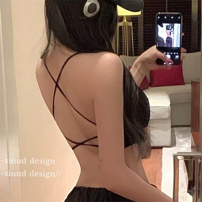 Thin Backless Crossover Push-Up Bra with Chest Pads - Women's Sleek Camisole Vest