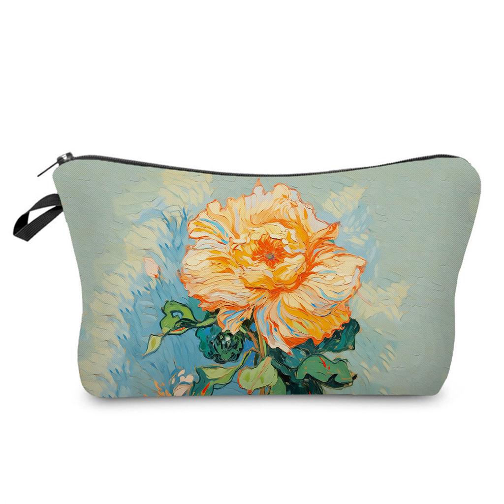 Women Oil painting of flowers Print Cosmetic Bag Toiletries Organize Travel Storage Case 6386