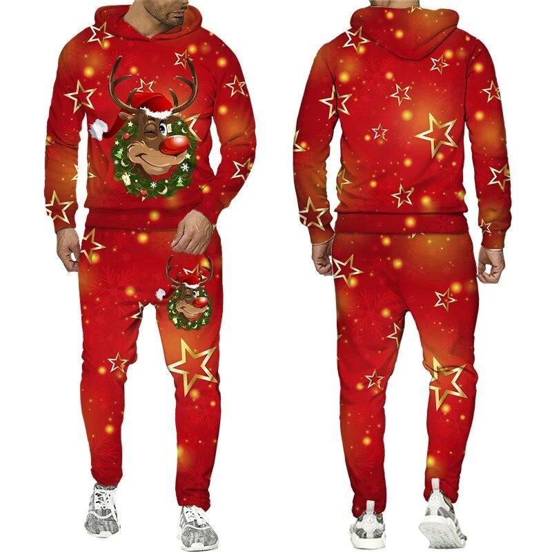 Новые мужские/женские забавные худи/брюки/костюм с 3D принтом Санта-Клауса, спортивный костюм, модные наряды для пар, мужские спортивные костюмы для рождественской вечеринки
