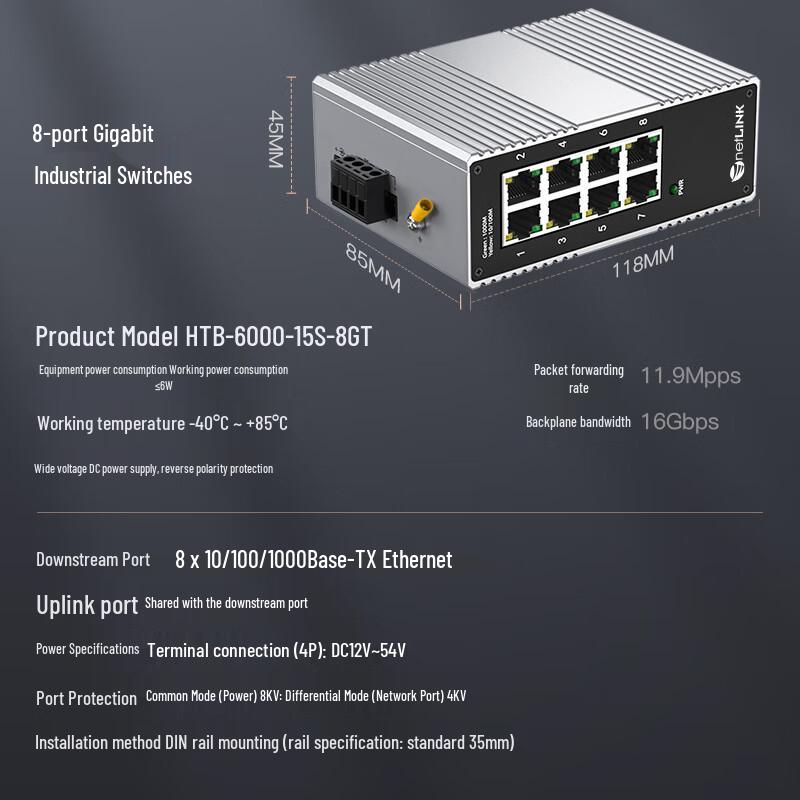 netLINK 8-Port Gigabit Unmanaged Industrial Ethernet Switch