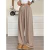 Весна Осень Эластичная талия Кулиска Повседневная Мода Широкие брюки Женские Однотонные Универсальные Прямые брюки