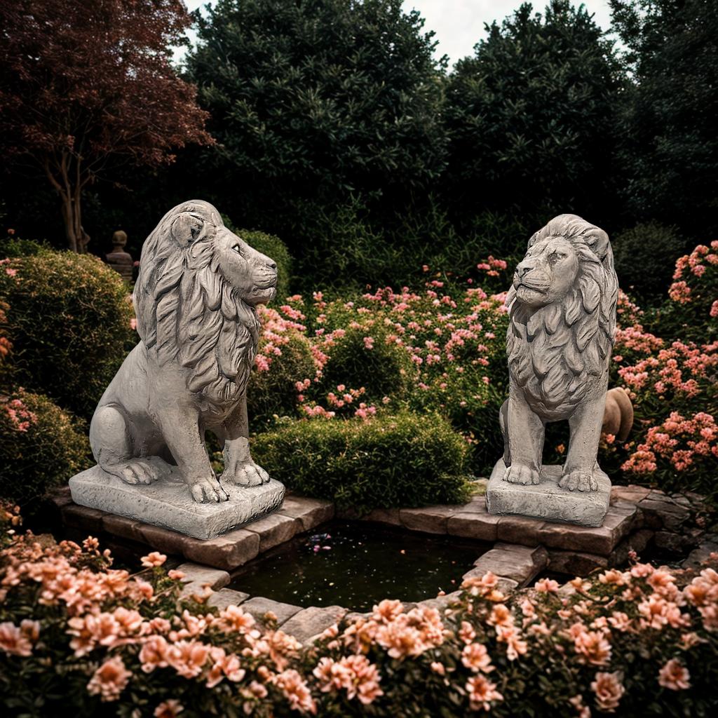 Gray concrete lion sculpture garden lion figure art deco style