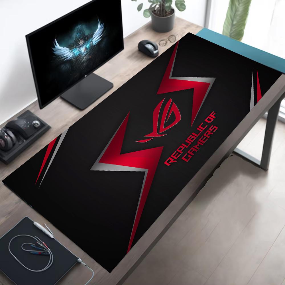 1pc Large Gaming Mouse Pad with Red Black ROG Design Non-Slip Durable Rubber Keyboard Mat for PC Office Decor XXL Desk Accessory