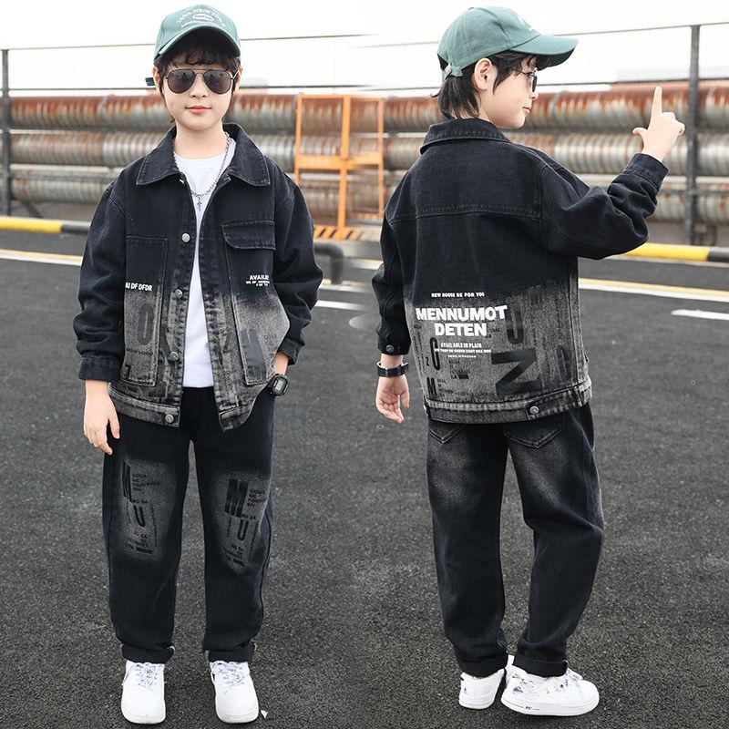 Осенний джинсовый костюм для мальчиков от 8 до 10 лет, детская модная джинсовая куртка, комплект из 2 предметов, джинсы