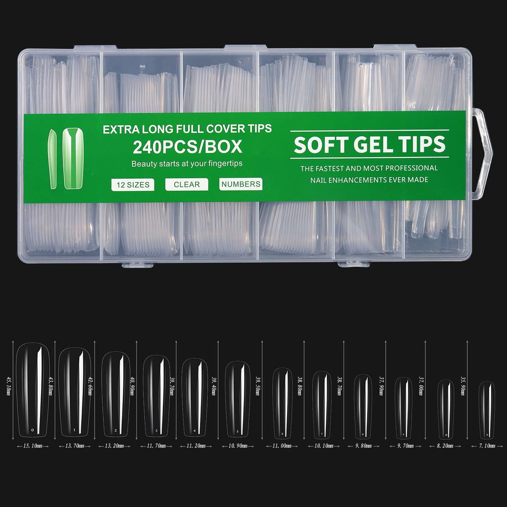 Супер длинный накладной ноготь для дизайна ногтей Water Pipe, 240 штук, в коробке, прозрачная наклейка Xxxl, джинсовая ткань