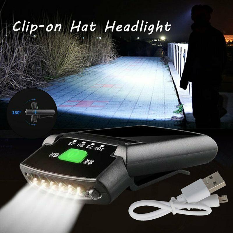 Перезаряжаемый USB светодиодный налобный фонарь с зажимом на кепке, головной фонарь, лампа для рыболовного лагеря