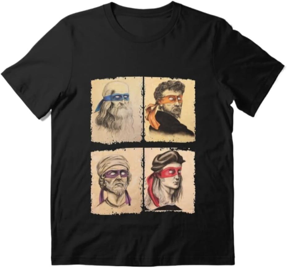 Funny Ninja Artists Parody Masked Portrait Graphic T-Shirt Unisex 100% Cotton Crew Neck Short Sleeve Casual Tee