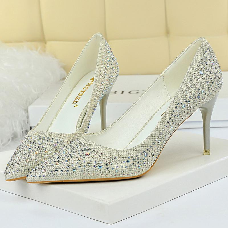 Большой размер 43 Женские туфли-лодочки Свадебная обувь Стразы Блеск Невеста Высокие каблуки Шпилька 7 СМ 10 СМ Роскошные туфли-лодочки Вечерняя обувь