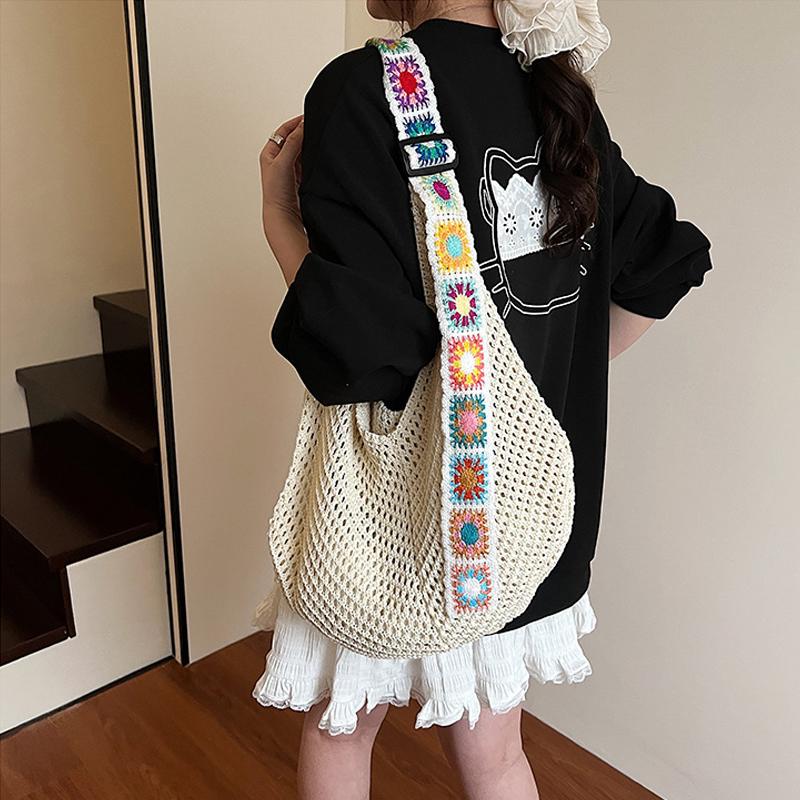 Большая вместительная вязаная сумка-тоут в этническом стиле, вышитая плетеная сумка с ремешком для женщин, для путешествий