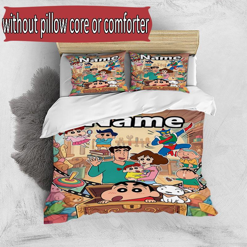3pcs Duvet Cover Set (1*Duvet Cover + 2*Pillowcase, Without Core), Custom Name Crayon Shin chan Pattern Bedding Set, Home Bedroom Decor Gift