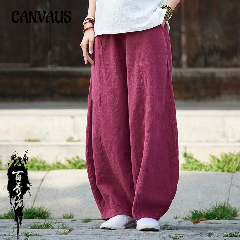 Spring and Summer Cotton Linen Women's  Trousers Plus Size Zen Retro Casual Lantern Pants