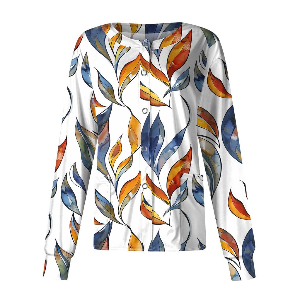Женский повседневный однобортный однобортный защитная одежда с длинными рукавами и цветочным принтом, кардиган, топ