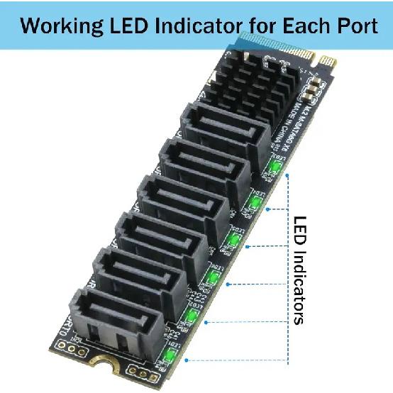 JoniSerl M.2 to SATA 3.0 Adapter [6-Port], RIITOP M.2 NVMe to 6 Ports SATA III Expansion Card Adapter 6Gbps with Chipset ASM1166