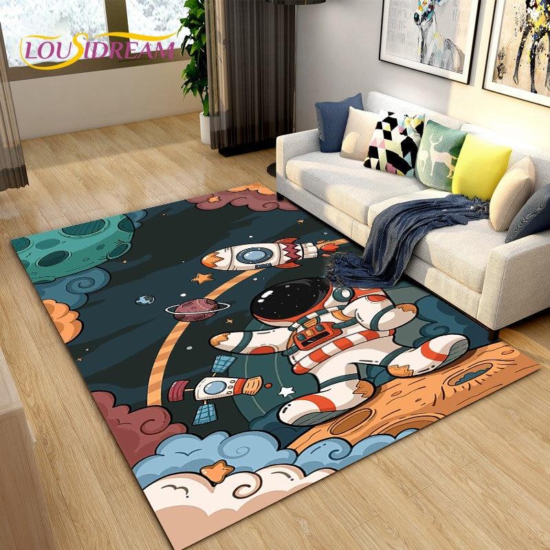Коврик с рисунком астронавта в космосе, ковер для гостиной, украшение детской комнаты, мягкий нескользящий напольный коврик для детей