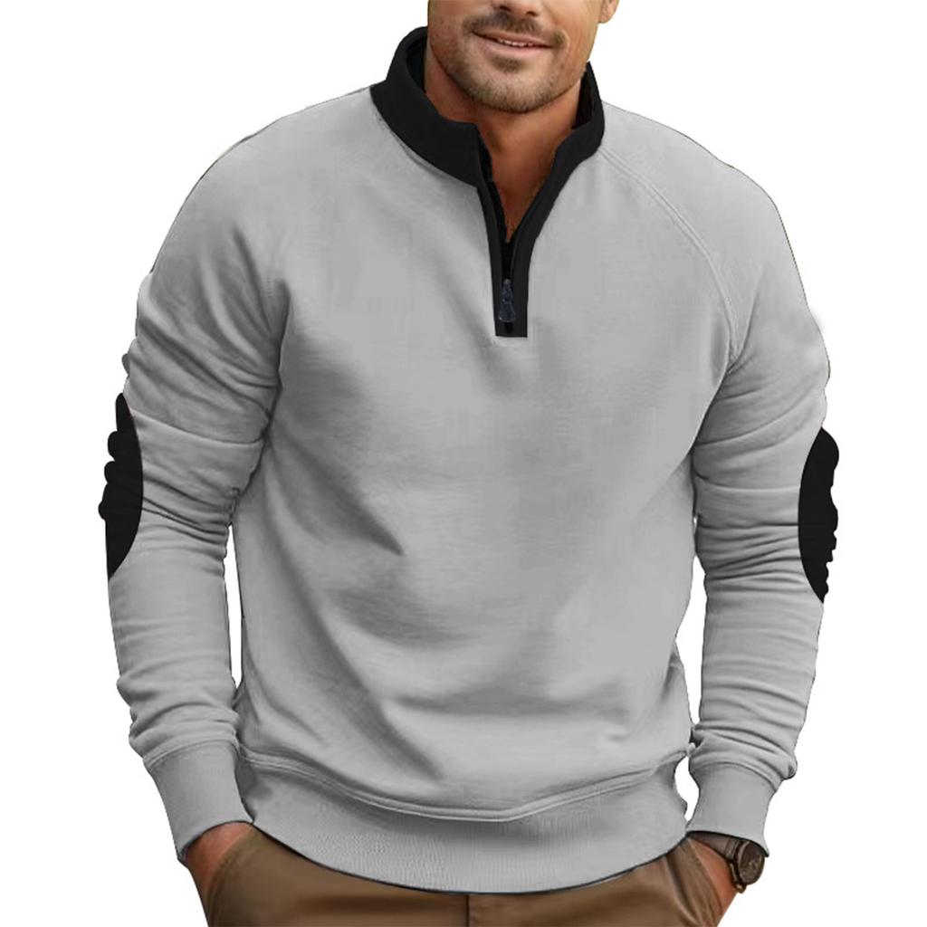 Men's Contrasting Color  Loose Casual Fleece  Stand Up Collar Pullover Half Zipper Long Sleeved Sweatshirt