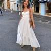 Элегантное белое платье-макси с открытой спиной для женщин, модное летнее пляжное длинное платье без рукавов, женское шикарное уличное праздничное платье