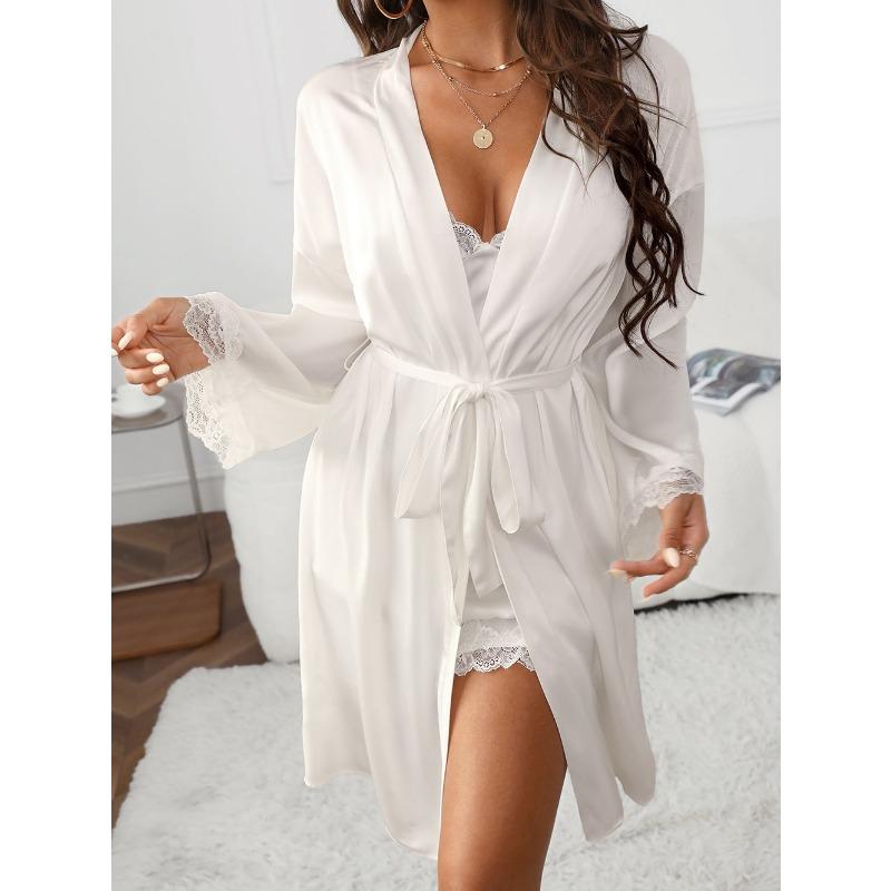 Женская сексуальная эротическая домашняя одежда ночная рубашка французский халат ледяной шелк из двух частей домашняя одежда для женщин