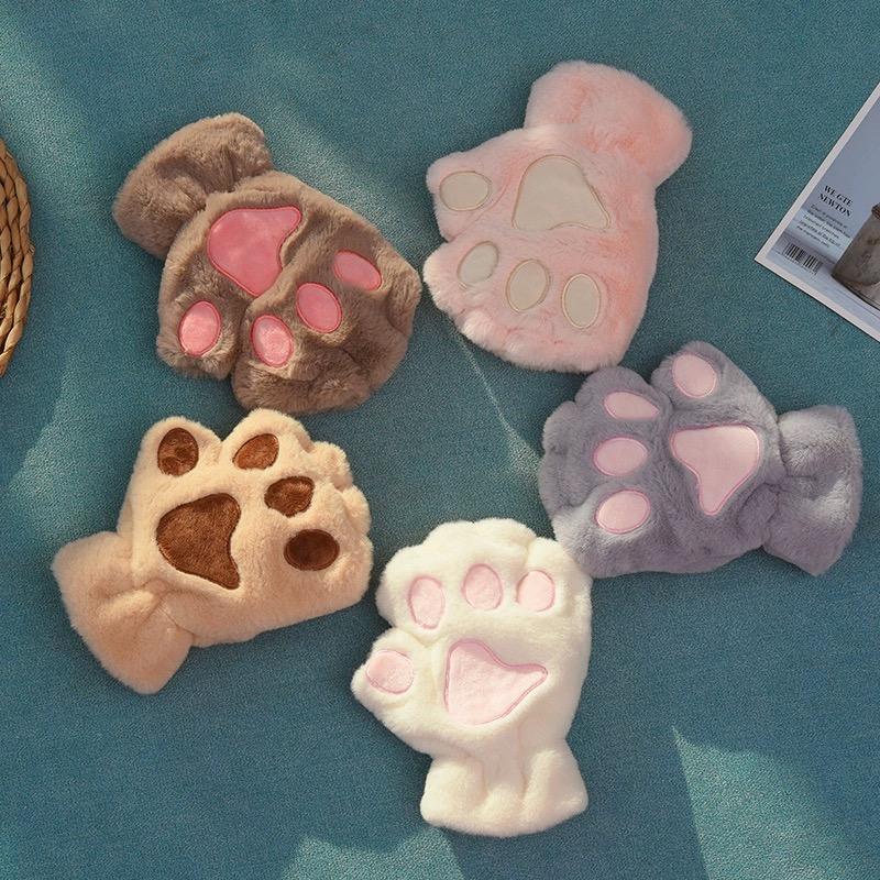 Зимние перчатки с рисунком из мультфильма, женские перчатки с когтями в виде медведя, плюша и кошачьей лапы, милые короткие варежки без пальцев с когтями медведя для девочек, подарок на вечеринку