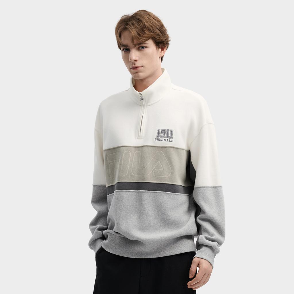 Fila Оригинальная Мода Классический Ретро Спорт Кэжуал Индивидуальность Тренд Полосатый Цветовой Блок Удобный Универсальный Свободный Свитшот на Половину Молнии F11M619211FWT