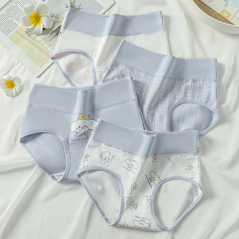 High Waist Panties Women Cotton Slimming Underwear Cute Print Briefs Breathable Ladies Underpants