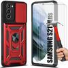 Case and 2 Tempered Glasses - Booling - for Samsung S21 Plus - Red - Army - Shockproof