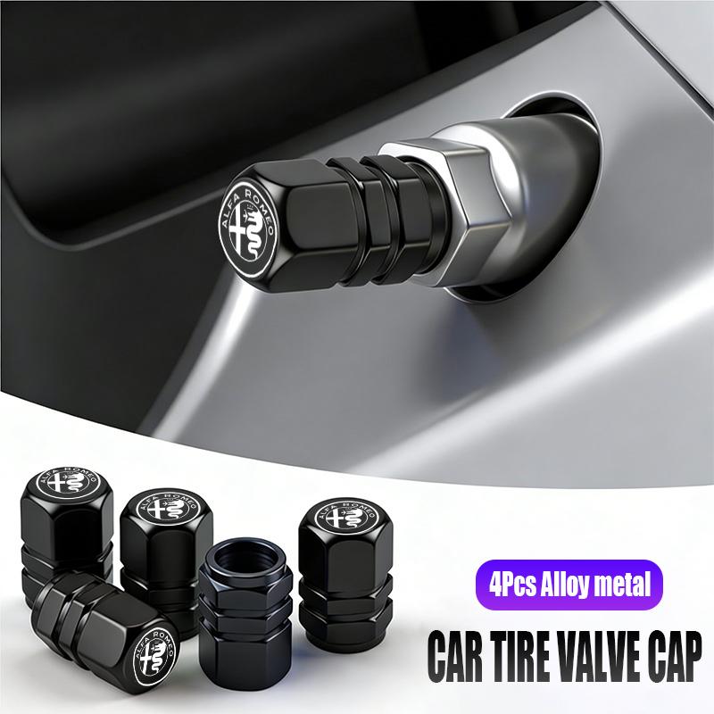 AFNKP1 Car Tire Valve Caps Metal Tyre Air Stems Cover Auto Accessories For Alfa Romeo Giulietta GT 159 147 156 Mito Brera Giulia F1 St