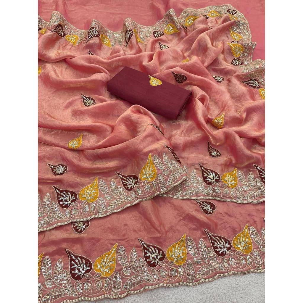 Чистые мягкие атласные сари Fandy с потрясающими пайетками 3 мм и многоцветной вышивкой нитями