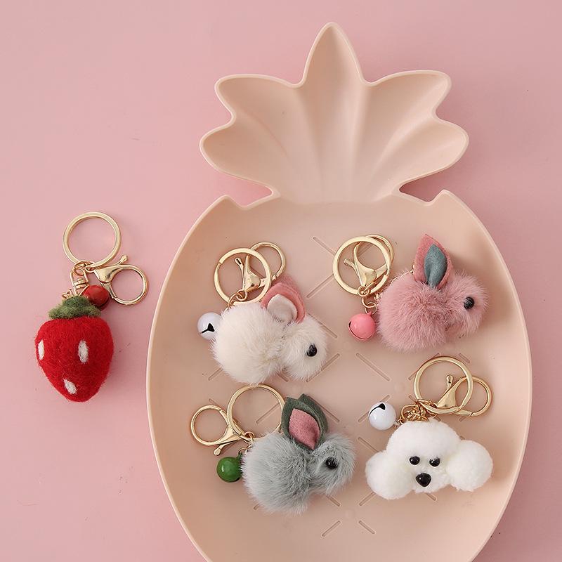Cute Cartoon Plush Pendant Keychain Teddy Dog Car Pendant Handmade Wool Felt Jewelry Key Chain Rabbit Pendant Creative Gift