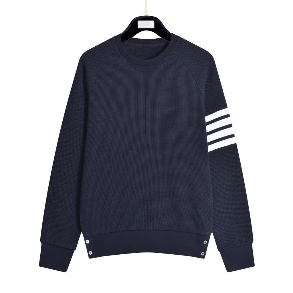 High-Quality Unisex Waffle Sweatshirt, Trendy Loose Fit with Classic Four Stripes, Perfect for Couples