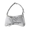 PU Leather Shoulder Bag Sweet Bows Armpit Bag Small Crossbody Bag Versatile Handbag Underarm Bag for Women Girls Silver