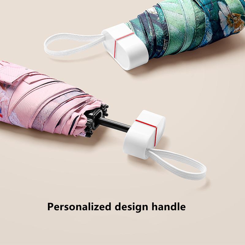 Красивый зонтик с цветочным принтом, женский зонт от солнца, пять складных зонтов с масляной краской, женский портативный зонтик