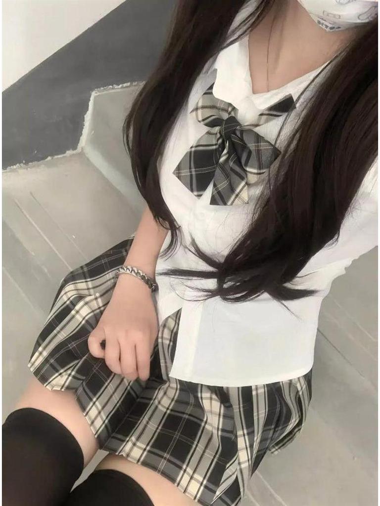 Комплект клетчатой юбки и рубашки в стиле академии: Женский облегающий талию плиссированный костюм-двойка