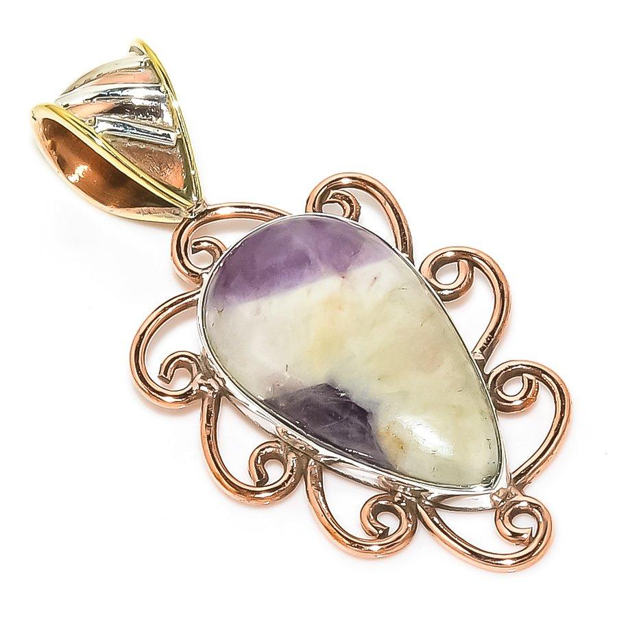 Natural Chevron Amethyst Two Tone 925 Solid Sterling Silver Pendant 1.50'' V1Z65