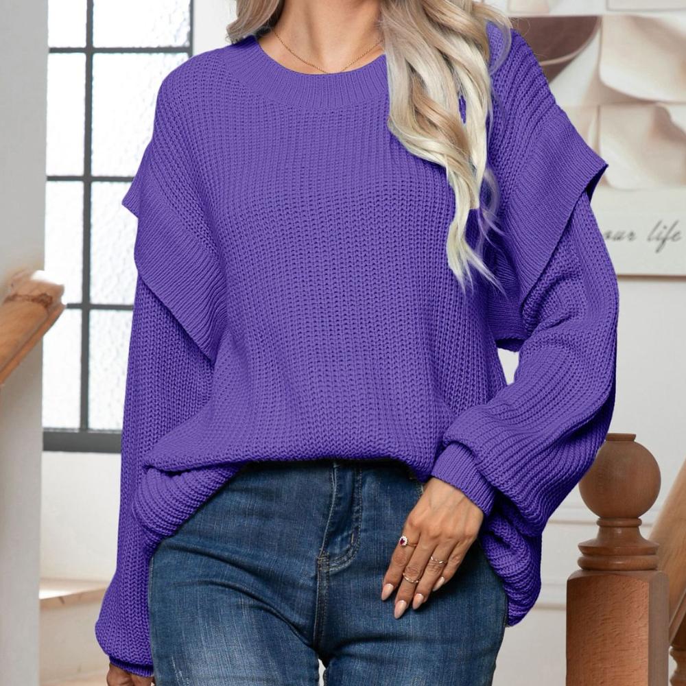 IHUASU Женский свободный трикотажный свитер с заниженной линией плеч и длинными рукавами