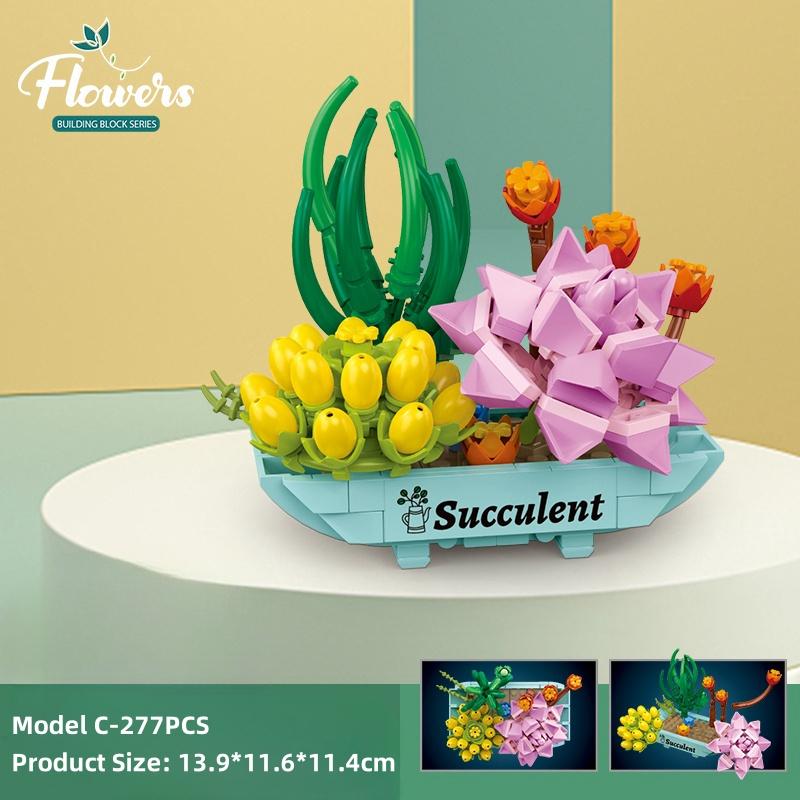 Non-Toxic Flowers Succulents Bouquets Building Blocks Plants Succulent 3D Model Decoration Diy Mini Puzzle Assembled Children'S Toy