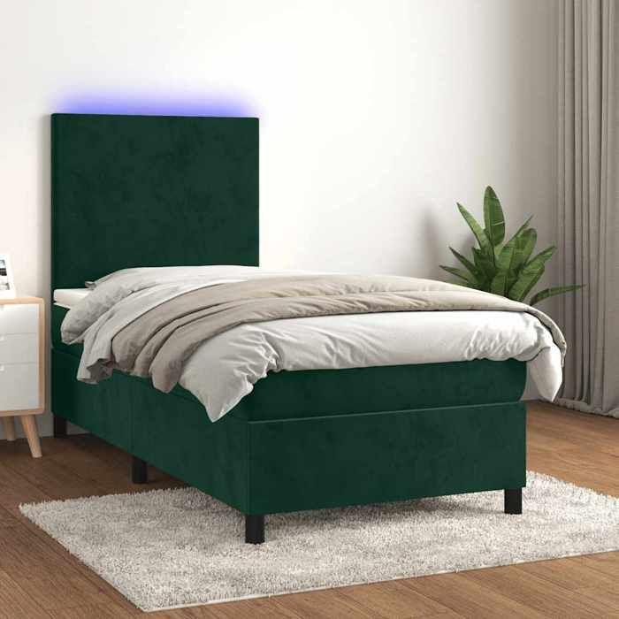 Maison Exclusive - Sommier à lattes de lit avec matelas LED Vert foncé 100x200 cm