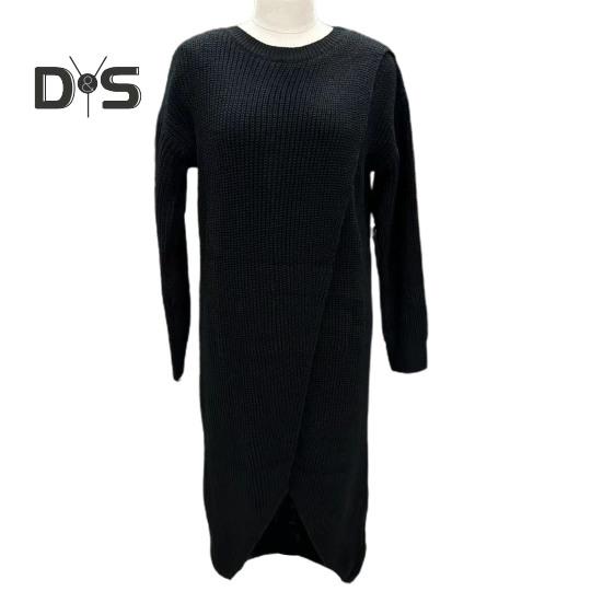 Women Fall Winter Dress Irregular Split Hem Knitted Loose Soft Thick Warm Long Sleeve Solid Color Mid Length Sweater Dress