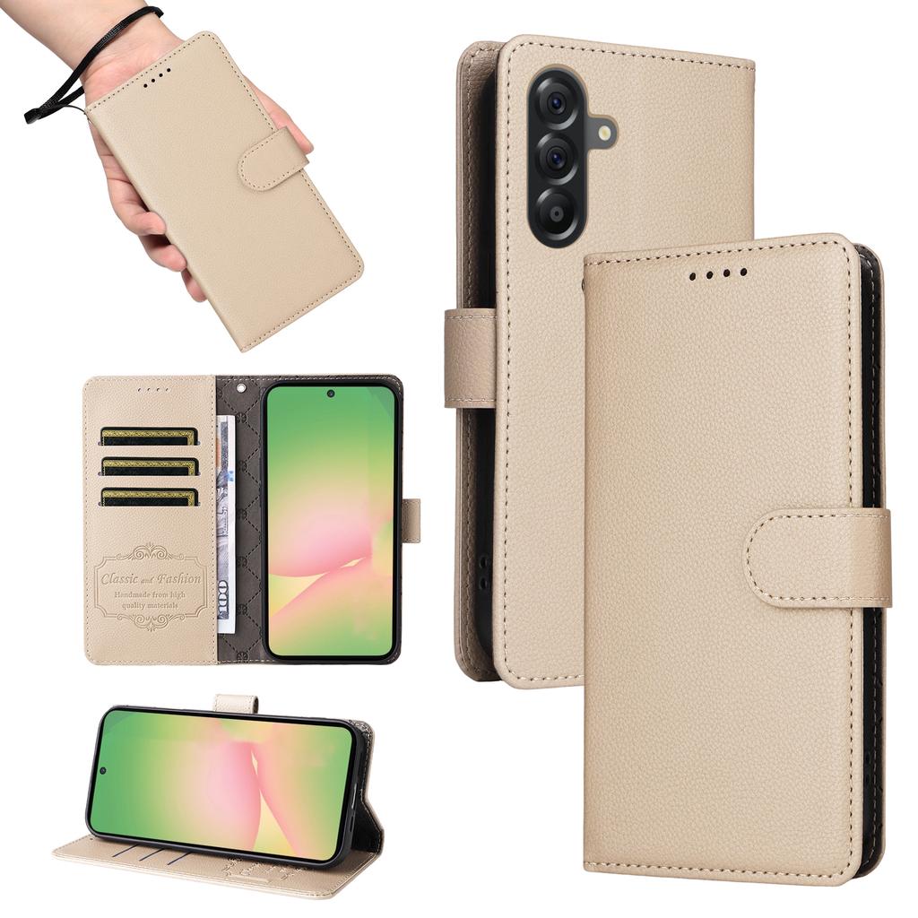 For Samsung Galaxy A56 5G Case RFID Blocking 3 Card Slots PU Leather Phone Cover with Wrist Strap