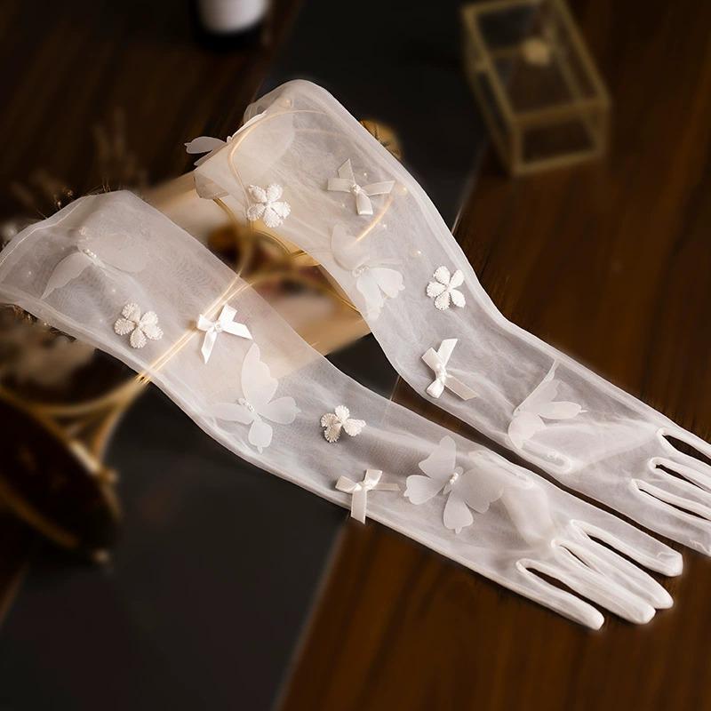 Роскошные сетчатые перчатки с жемчужными цветами для невест - Элегантные свадебные и вечерние аксессуары