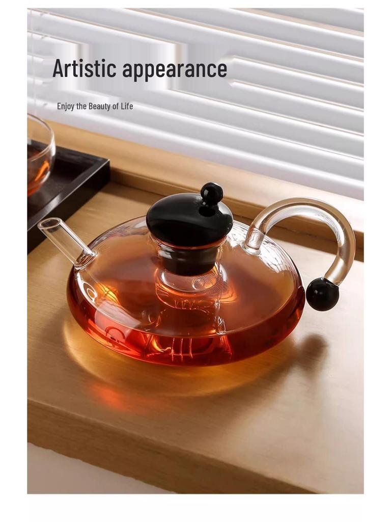 Nordic Style Smoke Grey High-Temperature Resistant Sage Glass Kettle Teapot Set