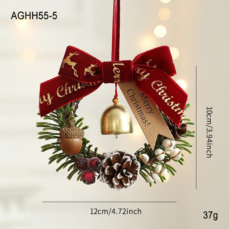 Christmas Jingle Bells Door Hanger Decor Butterfly Knot Pinecone Wreath Pendant Ornament Christmas Gift Home Decoration