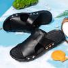 Summer Leather Slippers For Men Hot Classic Black Lightweight Slides Man Fashion Casual Comfortable Non-slip Men's Slippers