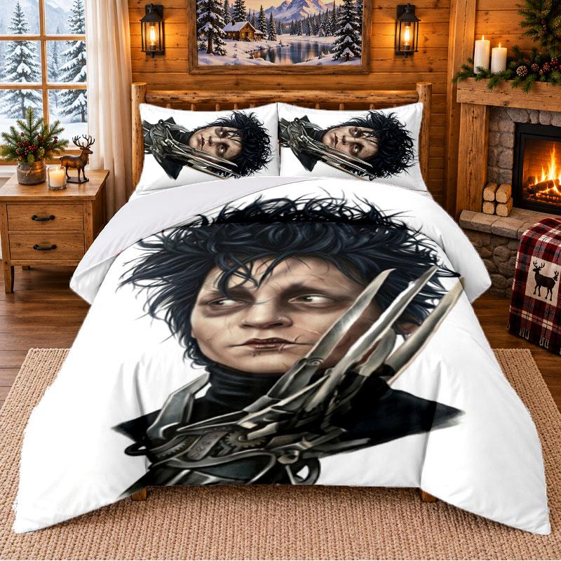 Edward Scissorhands Pattern Bedding 3Pcs Set Bed Sheet And Pillowcases For Indoor Bedroom