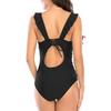 Women Swimwear V-neck Solid Color Ruffled One-Piece Swimsuit