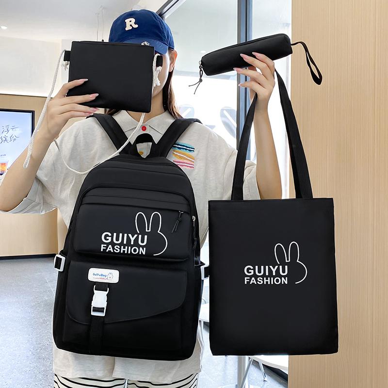 Рюкзак большой емкости, школьный однотонный рюкзак из четырех предметов для женщин